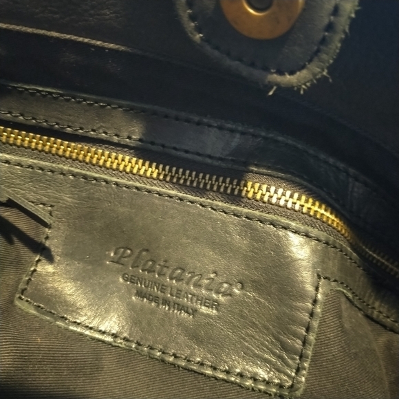 Platania Studded Lazer Cut Black Italian Leather Satchel with Swirl Design - Picture 10 of 14